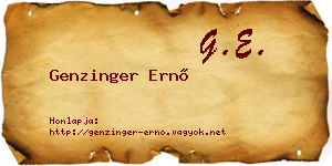 Genzinger Ernő névjegykártya